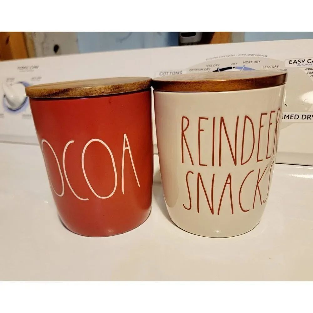 Rae Dunn Red Cocoa & Reindeer Snack Cani Set